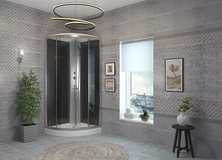 90/1 Душ.каб S001BС 90*90,низ.под,прозрач.ст.,черная, 3 к.