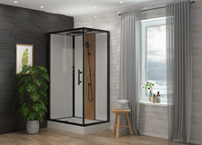 120/1 Душ каб 1806B бамбук, профиль Чёрный, 80*120*215 низ.под.,белая.задн.стенка, прозр. ст., 4 к.