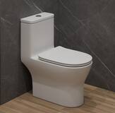 Унитаз-моноблок SM9618Т безободковый, круговой ,сиденье тонкое ДП, арматура (с гофрой и подводкой)