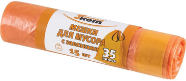 Мешки для мусора "РЫЖИЙ КОТ" 35л(15шт/рул) с завязками,ПНД (оранжевые)