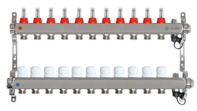 G424.11 Коллектор регулир. с расходомерами из нерж. стали (без кранов и тройн) 11-вых. x1"x3/4" 