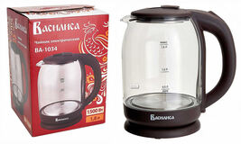 Чайник ВАСИЛИСА ВА-1034, корпус из жаропр. стекла, черный 1500Вт 1,8л (12)