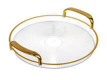 поднос круглый с ручками с золотой каемкой 30x28x3см