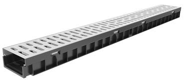 080096 Комплект Gidrolica Light: лоток водоотводный ЛВ-10.11,5.5,5 - пластиковый с решеткой РВ -10.