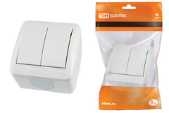 Выключатель 2-кл. открытой установки IP44 10А белый "Селигер" TDM SQ1818-0002