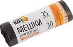 Мешки для мусора "РЫЖИЙ КОТ" 30л (25шт/рул), Особо прочные ПНД (черные)