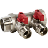 VTc.580.N.0602 Коллектор с отсекающими кранами, 1"х2 вых. 1/2" нар.