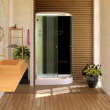 120/1 Душ каб T04CL 80*120*215,низ.под.,черная.задн.стекл.стенка,прозр. ст.,3 к.